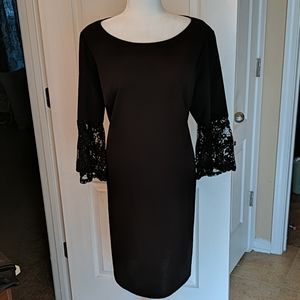 Black just below the knee lace sleeved dress